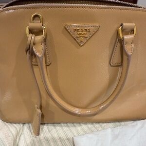 Pre loved Prada Saffiano  lux satchel beige colored leather cross body purse